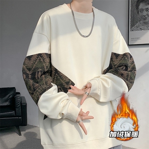 8XL-M民族风加绒加厚卫衣男款冬季拼接套头衫特大码外套WY005P58图片