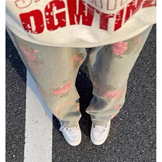 玫瑰满印花牛仔裤男秋冬cleanfit提花裤子直筒微喇弯刀裤N1311，男装牛仔裤，星座1116A（原606A-3）