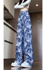 现货美式复古迷彩工装裤女宽松直筒提花牛仔裤男K5822-P50控78，男装牛仔裤，星座205