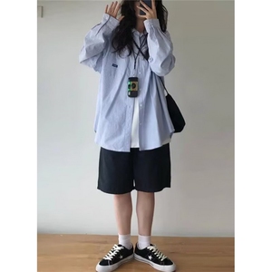 宽松型百搭原宿尖领流行ins简约文艺潮流衬衫日系长袖女 C96图片
