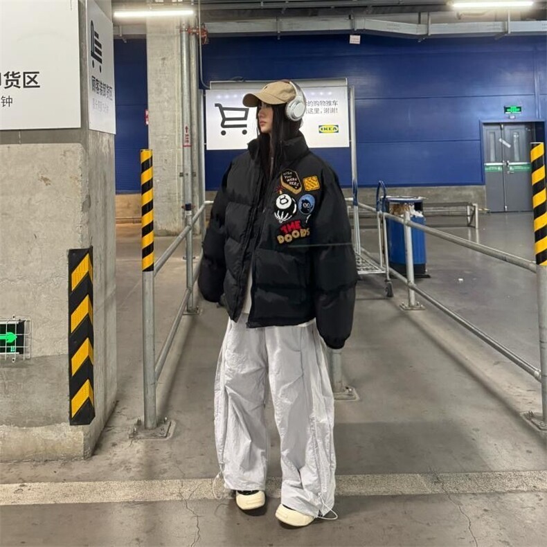 美式高街刺绣贴布棉服冬季加厚痞帅设计感情侣装棉衣JKF908,男装棉衣,星座516A