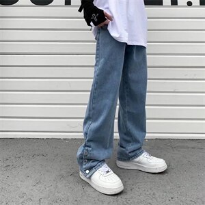 牛仔裤青春流行男简约宽松直筒水洗中腰潮长裤NV102P45图片