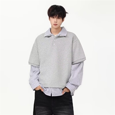 美式假两件条纹polo衫卫衣男学院风百搭翻领上衣914-4-C174P50，男装卫衣，星座914-4