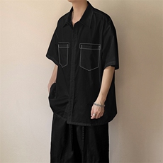现货-夏季线条衬衫男宽松青少年时尚潮牌短袖衬衣-AC23005-P50，男装T恤，电商A351