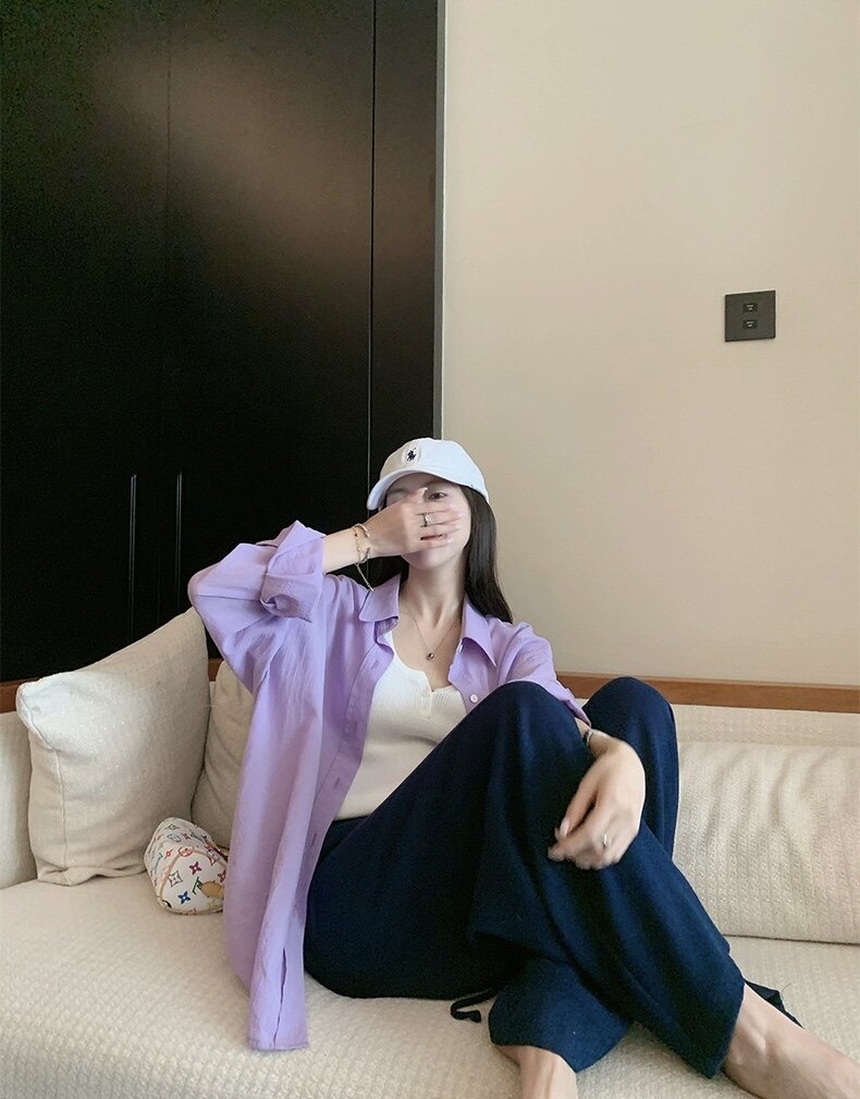 2025时尚百搭衬衣POLO领长袖休闲,女装衬衫,湘姗