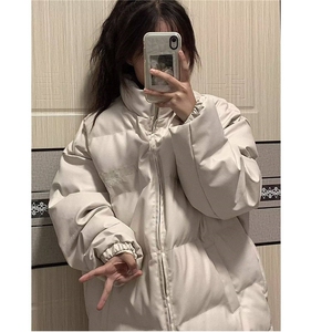 拉链标准纯色潮流新款潮青少年男女立领保暖pu皮字母刺绣棉服