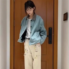 【有货】DJ203-特P80美式复古水洗做旧破环感夹克女宽松短款外套，男装夹克，星座603-2