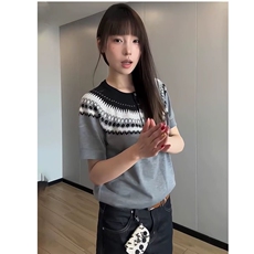 2025夏季冰丝针织衫宽松上衣女短袖t恤女士薄款套头洋气小衫，男装针织衫/毛衣，星座506A