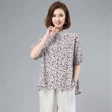 2022夏季新款简约时尚气质立领休闲舒适小碎花上衣，女装T恤，独衣靓