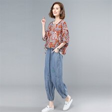 薄款天丝牛仔套装女2025夏季新款大码遮肉显瘦中年妈妈休闲两件套，女装套装/套裙，叶笙衣