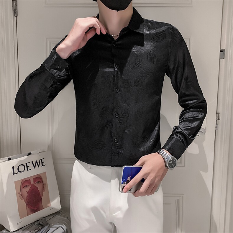 301A-1/C18/P55高级感男士暗花纹提花长袖衬衫男休闲痞帅上衣,男装衬衫,星座301A-1
