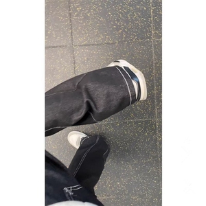 美式高街黑色男女小众设计感明线飘带牛仔裤S453 P47图片