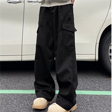 欧美vibe风黑色高街裤子男工装机能排扣情侣潮牌牛仔裤HR31，男装牛仔裤，星座506