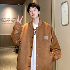 直播！2023新款男士加厚鹿皮绒拼皮夹克棒球服外套JK191P85，男装夹克，电商B220