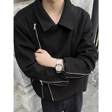 斜拉链解构设计感夹克短款黑色毛呢翻领外套DY193-P90，男装夹克，星座1213
