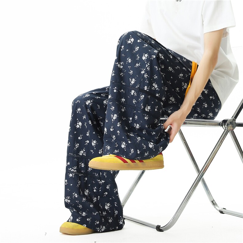 A165-K8973-P6589蕾丝碎花阔腿凉凉裤休闲裤遮胯显瘦冰丝裤子图片