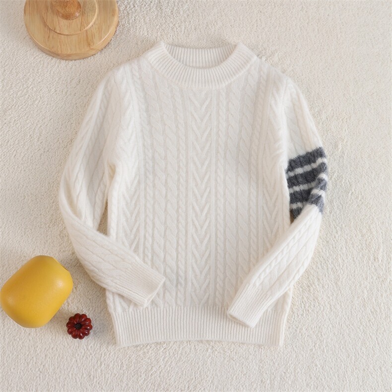 新款百搭加厚绞花四道杠，童装儿童羊毛衫，联起羊绒