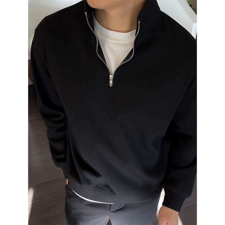 网图2026春季320g重磅华棉宽松半拉链立领卫衣男W6080-特P29控58，男装卫衣，电商A001