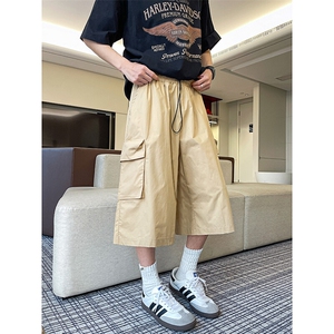 M-8XL工装七分裤阔腿裤大码冰丝短裤八分裤子机能马裤DK1302/P48图片