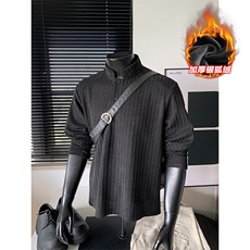 480g重磅鱼骨纹亨利领银狐绒解构长袖T恤T24549J加绒-特P32控58，男装T恤，电商A001