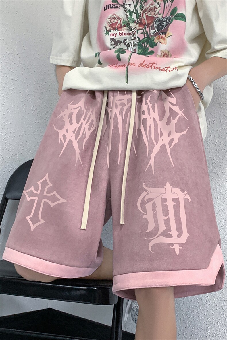 麂皮绒美式十字架印花休闲短裤男五分裤子B239-1506-P43控价59,男装休闲裤,星座514-2(原B239)