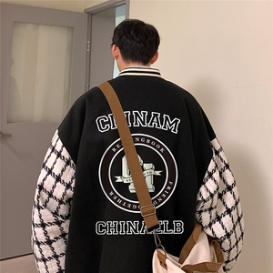 港风  秋季新品潮流宽松呢料夹克棒球服外套男女 G6707 P85控108图片