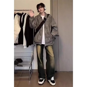 拉链设计外套男款春秋季穿搭高级感痞帅美式机车皮衣夹克潮JKL2图片