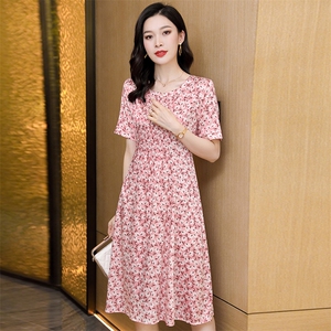2024夏季新款法式茶歇裙V领收腰系带A字裙显瘦连衣裙长裙女M图片