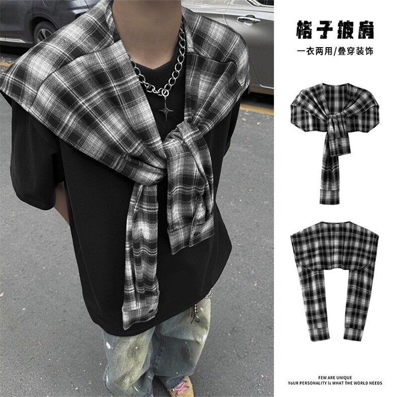 衬衫遮屁帘一片式5X1021-TP1529百搭配饰叠穿格子围腰屁帘,男装衬衫,电商A102