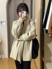 秋冬新款时尚加厚翻领大衣显瘦百搭长袖针织衫/毛衣，女装针织衫/毛衣，圣旺供货