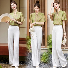新中式国风套装女2024夏季新款高端气质女神范小香风阔腿裤两件套，女装套装/套裙，韩然一族