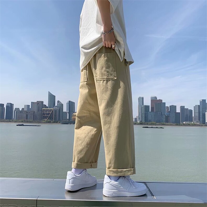 夏季薄男士裤子港风宽松直筒休闲裤ins潮牌韩版卷边九分裤238-p30,男装休闲裤,星座1008-1