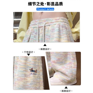 1506-1/KF021/P44彩虹色美式重磅刺绣腊肠狗糯米裤男女同款裤子图片