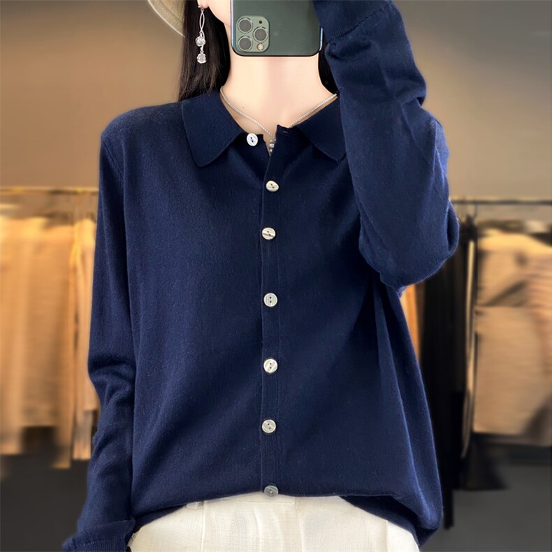 秋冬季新款衬衣领毛衣女宽松显瘦时尚百搭针织上衣,针织衫/毛衣,贵皇网供仓