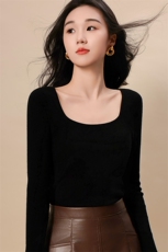 女士时尚修身显瘦百搭气质圆领打底衫，女装针织衫/毛衣，挚尚羊绒