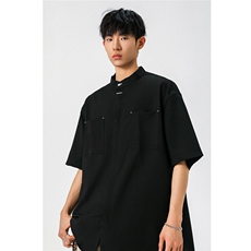 1新中式立领衬衫风暗扣工装大码M-5XL半袖衬衣男78013P48控78，男装衬衫，星座226-2