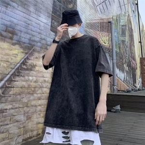 重磅水洗做旧短袖t恤男夏季胖子大码男装衣服ins宽松美式复古半袖,和谐统一衣服搭配图片