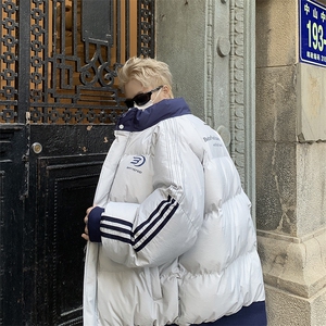 F72-P98 2024冬季韩版条纹拼色棉服男新款潮流ins加厚棉衣外套图片