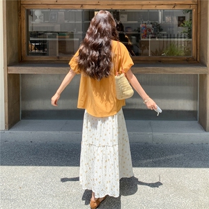 慵懒休闲韩系套装裙女夏2025新款宽松衬衫上衣碎花半身长裙两件套图片