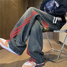 2025春季新款美式条纹斜杠宽松水洗牛仔裤B315-K25660-特p45控88，男装牛仔裤，电商B315