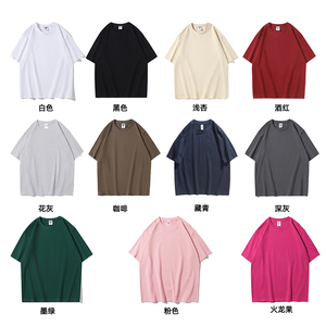 现货！直播供应 高品质220克宽松落肩精梳纯棉光版纯色短袖T恤P13图片