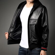 X2163秋冬新款海宁皮衣男士绵羊皮夹克连帽P810，男装皮衣，电商B360
