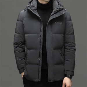 男士连帽商务休闲羽绒服新款冬季中年御寒宽松上衣厚款保暖外套图片