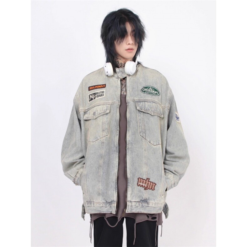 JK8615-P65美式高街水洗做旧牛仔外套男女秋季,男装工装外套,电商B323A