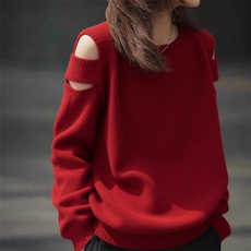 2025年秋季时尚百搭通勤简约休闲露肩圆领，女装羊毛衫，旭驰羊绒