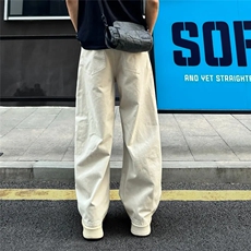 春秋新款美式潮牌褶皱弯刀休闲裤男高档宽松时尚百搭直筒阔腿长裤，男装休闲裤，星座506A