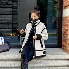 羊羔毛麂皮绒皮毛一体外套女2025年冬新款中长款毛毛上衣机车服女，女装短外套，帛香坊