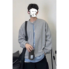 特批P55无差价春季小众设计感条纹拼接假两件宽松卫衣男W5055，男装卫衣，电商A001-1