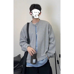 特批P55无差价春季小众设计感条纹拼接假两件宽松卫衣男W5055图片