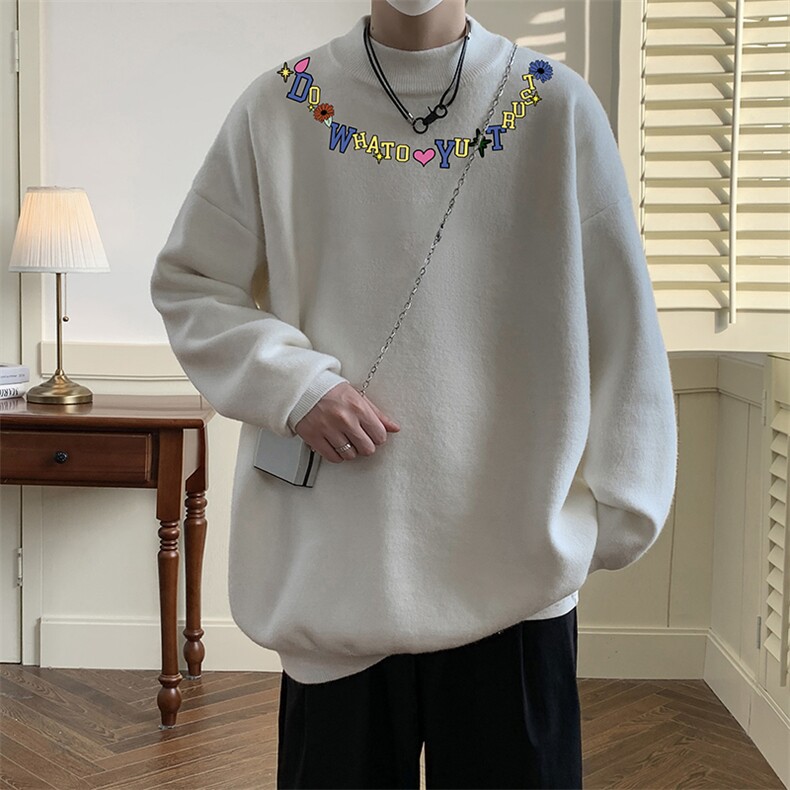 半高领毛衣男大码胖子针织衫毛线衣M18381-P45加绒款-P65，男装针织衫/毛衣，电商A040